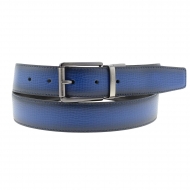Cinturón reversible piel negra lisa y azul grabada